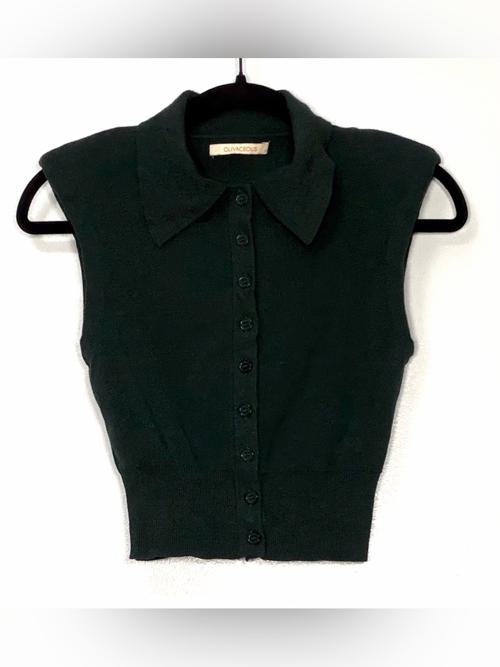Olivaceous Deep Green Sleeveless Button-Front Knit Top